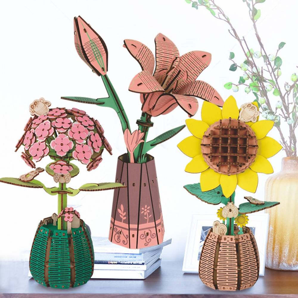DIY Wooden Flower Puzzle 3D Puzzle Mother's Day Gift for Mum -