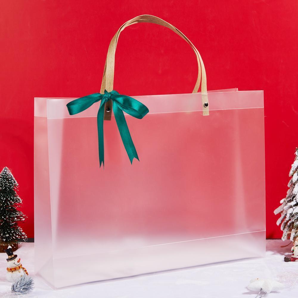Gift Bag with Handles Reusable White Frosted Plastic Bag for Gift
