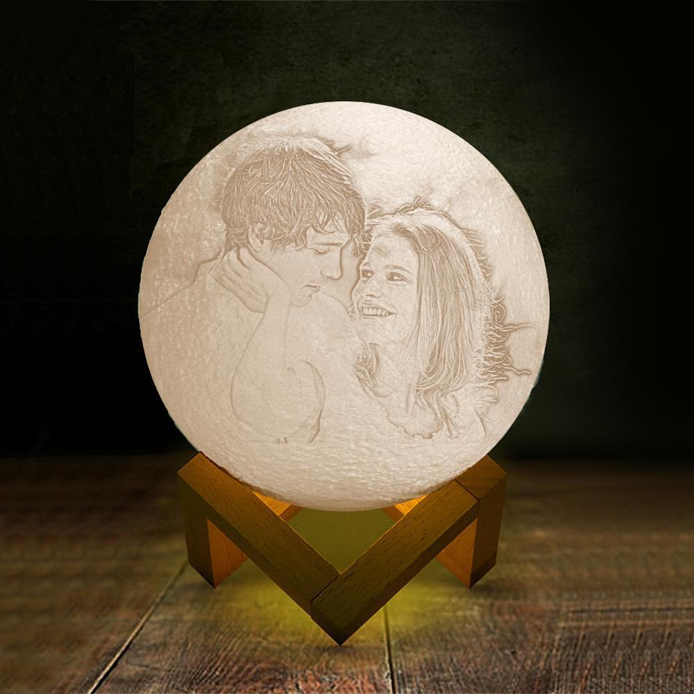 Christmas Gifts Custom Engraved 3D Printing Photo Moon Lamp | Touch to Convert 2 Light Colors - 
