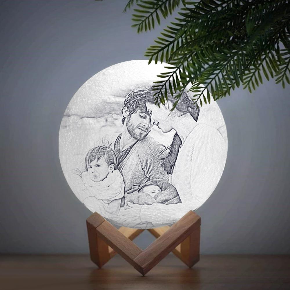 Custom Engraved 3D Photo Moon Lamp | Touch to Convert 2 Colors | Family Gift - 