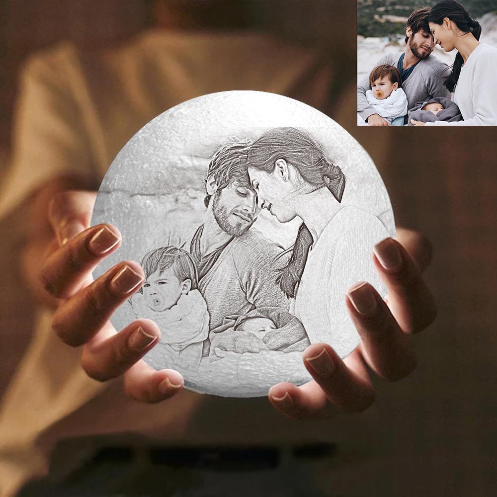 Custom Engraved 3D Photo Moon Lamp | Touch to Convert 2 Colors | Family Gift - 