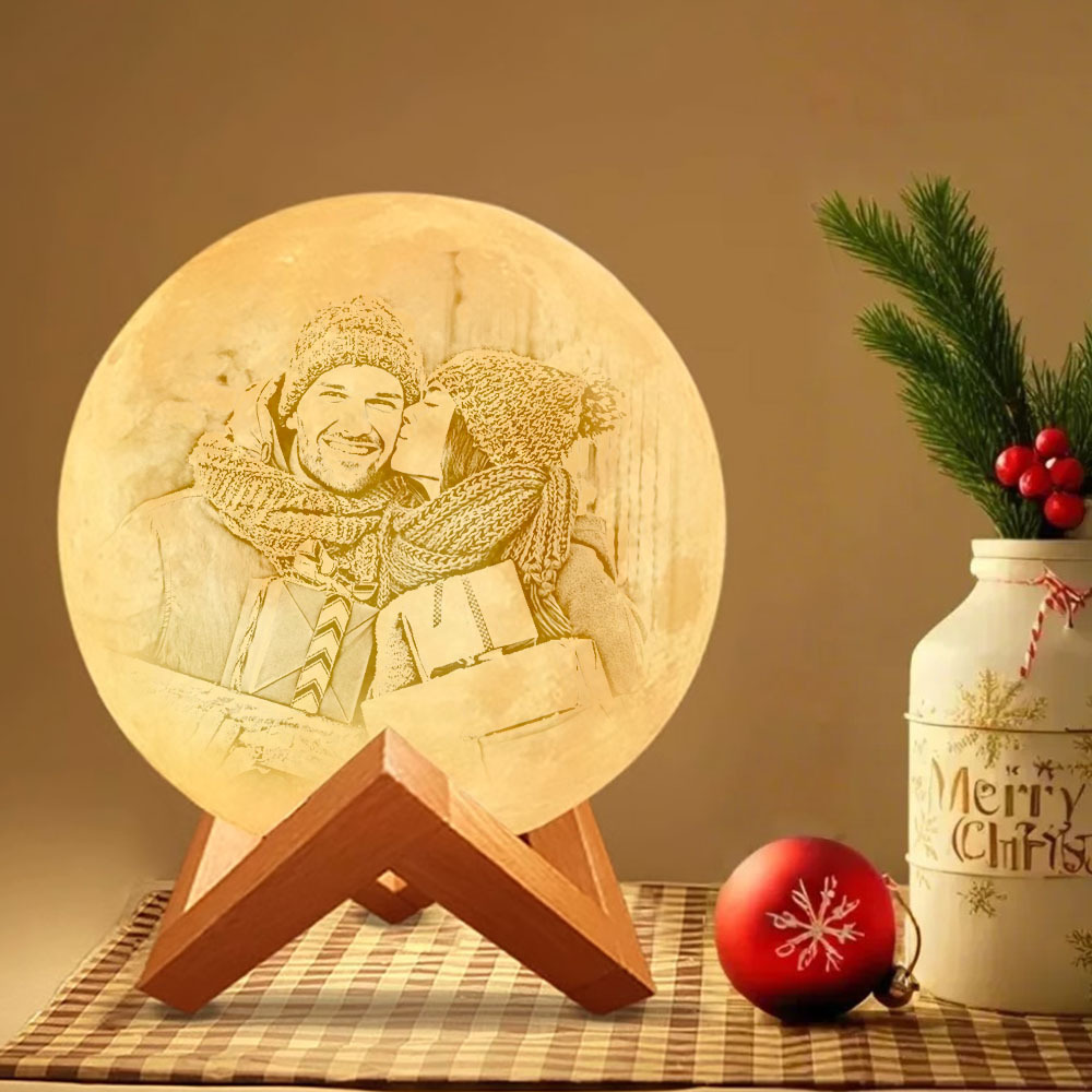 Christmas Gifts Custom Engraved 3D Printing Photo Moon Lamp | Touch to Convert 2 Light Colors - 