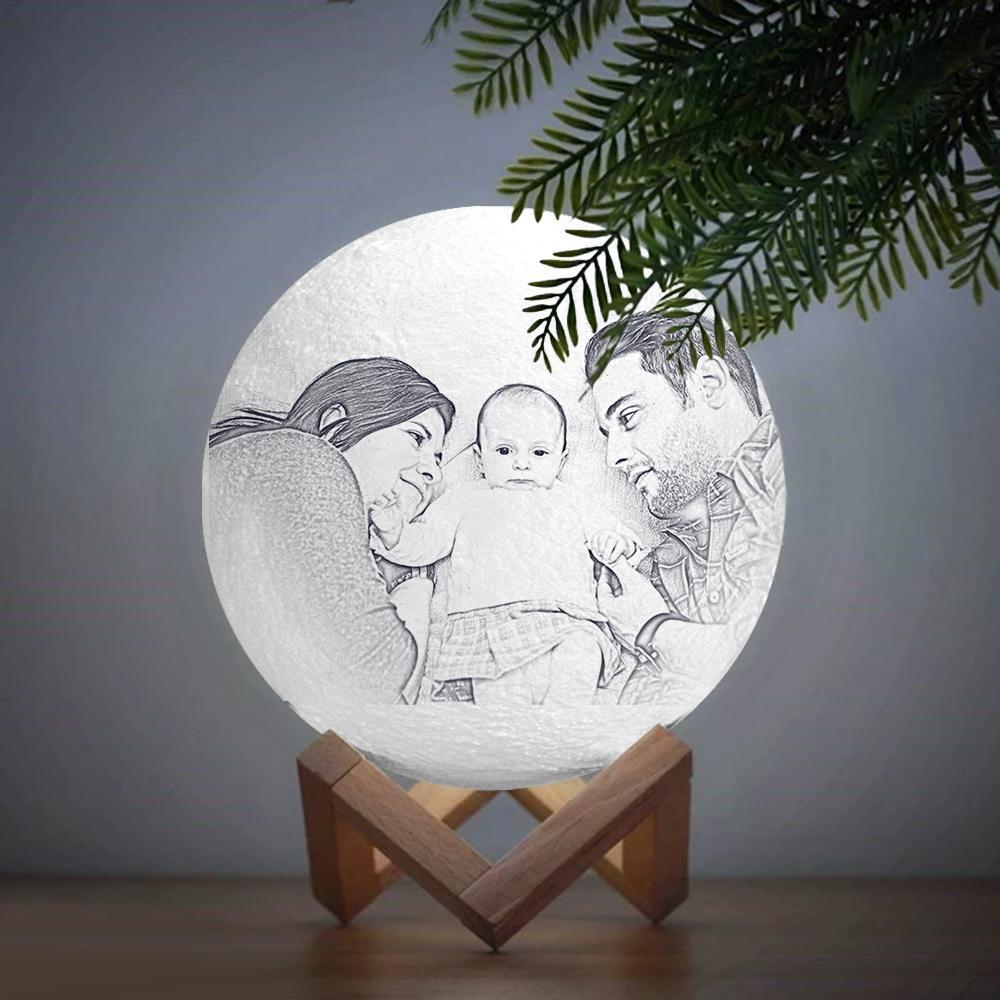Custom Engraved 3D Photo Moon Lamp Family Gift - 