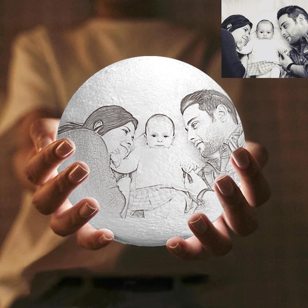 Custom Engraved 3D Photo Moon Lamp Family Gift - 
