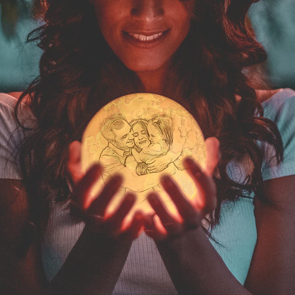 Custom Engraved 3D Printing Photo Earth Lamp 2 Light Colors - 