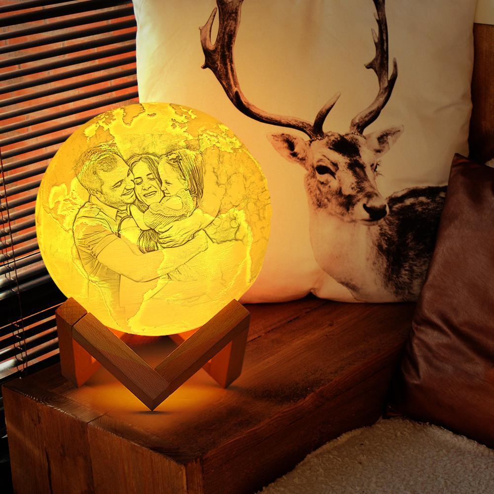 Custom Engraved 3D Printing Photo Earth Lamp 2 Light Colors - 