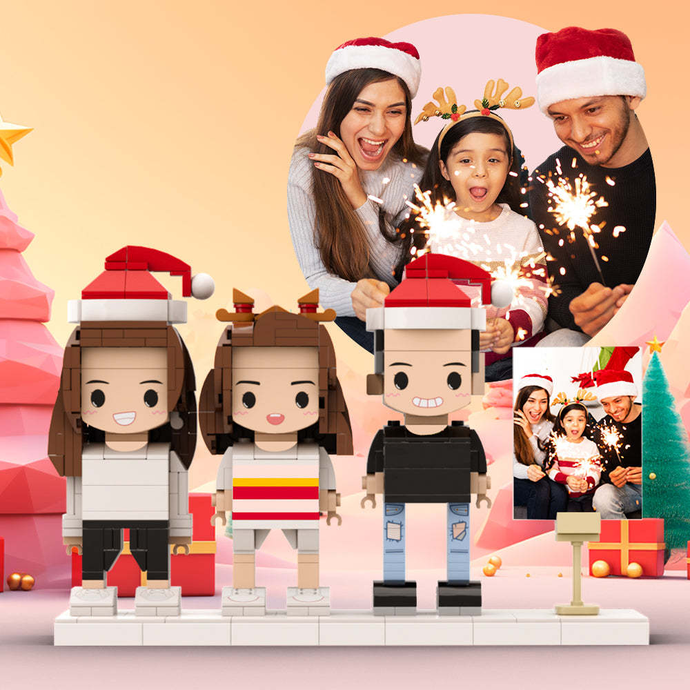 Family Full Body Customizable 3 People Photo Frame Custom Brick Figures Universal Interlocking Plastic Toy Perfect Christmas Gifts for Family - 