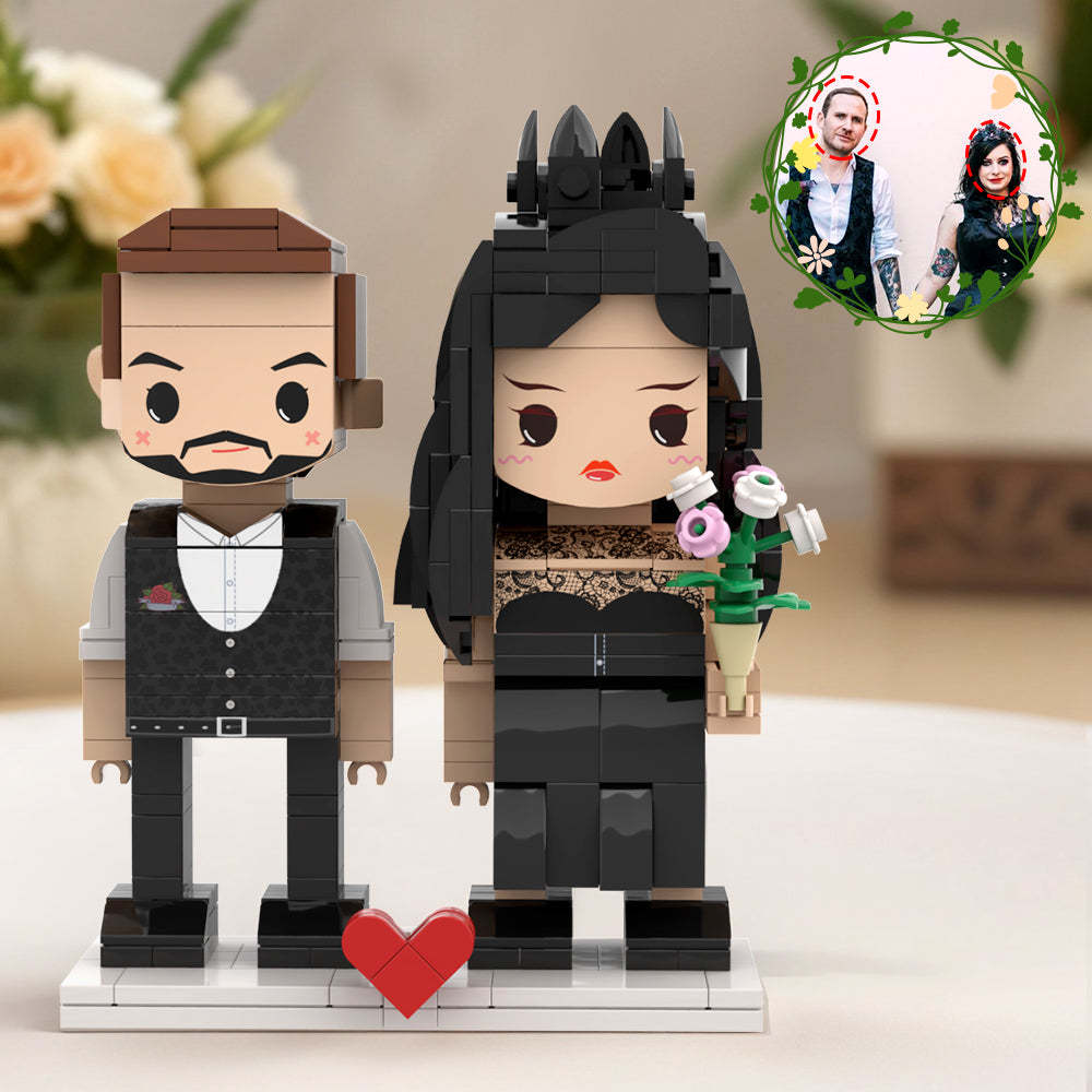 Mysterious Goth Style Wedding Dress And Black Suit With Corsage Customizable Round Head for Bride And Groom On Wedding Anniversary -