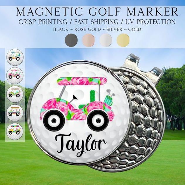 Personalized Preppy Floral Golf Marker, Golf Marker and Clip Set, Custom Golf Gifts For Her, Custom Golf Marker, Golfing Accessory