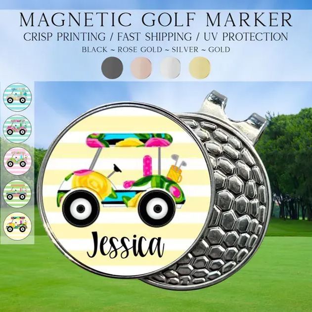 Personalized Preppy Floral Golf Marker, Golf Marker and Clip Set, Custom Golf Gifts For Her, Custom Golf Marker, Golfing Accessory - 