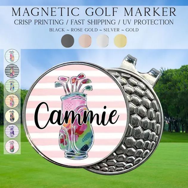 Personalized Preppy Floral Golf Marker, Golf Marker and Clip Set, Custom Golf Gifts For Her, Custom Golf Marker, Golfing Accessory - 