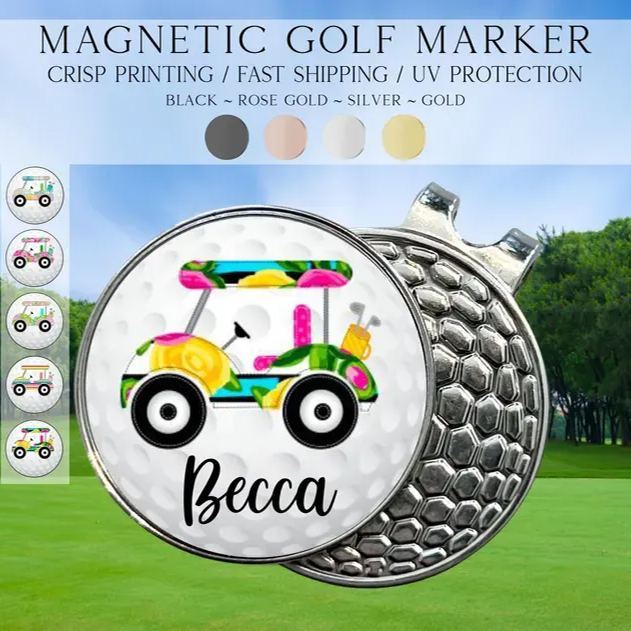 Personalized Preppy Floral Golf Marker, Golf Marker and Clip Set, Custom Golf Gifts For Her, Custom Golf Marker, Golfing Accessory - 