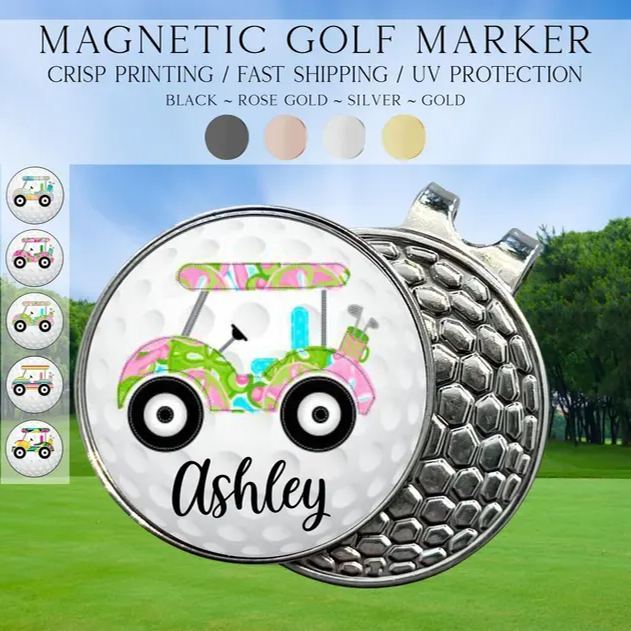 Personalized Preppy Floral Golf Marker, Golf Marker and Clip Set, Custom Golf Gifts For Her, Custom Golf Marker, Golfing Accessory - 