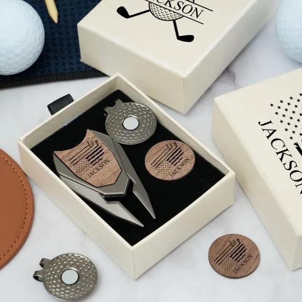 Personalized Groomsmen Golf Sets, Custom Divot Tool, Golfers Gifts, Engraved Golf Ball Marker Set, Golf Turf Tools, Groomsman Proposal Gifts - 