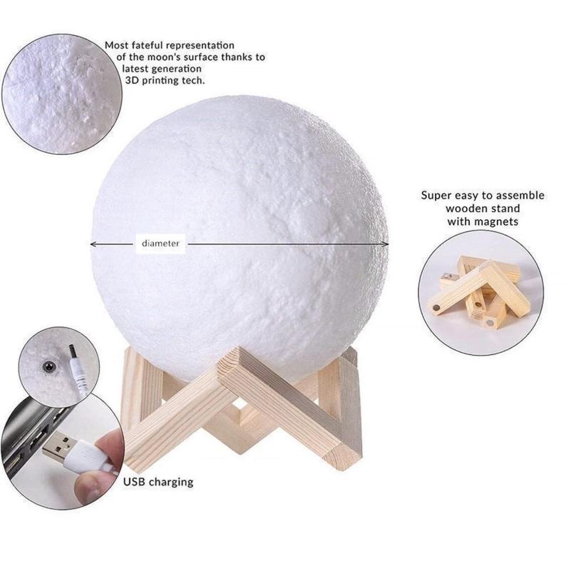 3D Printing Moon Lamp Rechargeable Touch/Tap - 