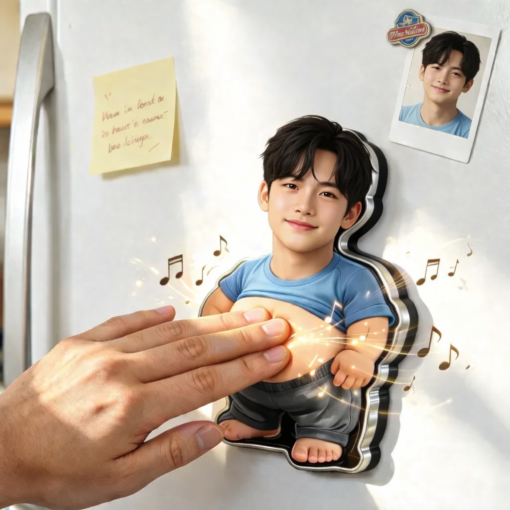 パーソナライズされたスクイーズ写真&音楽冷蔵庫マグネット – カスタム写真キャラクターのお腹を握ると音が鳴るマグネット,家族やカップルへの面白いギフト