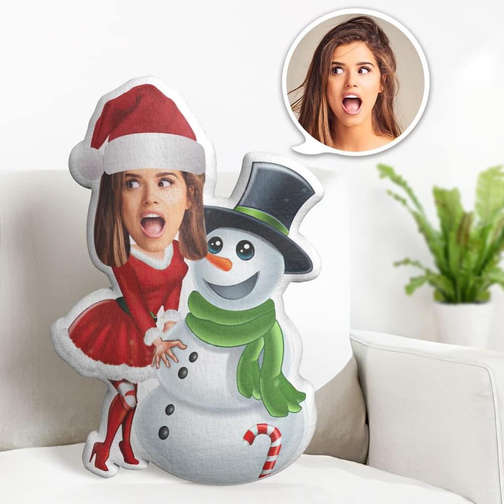 カスタムフェイスピロー パーソナライズされた写真枕 雪だるま クリスマスドレス ミニ 枕 ギフト クリスマス用 -
