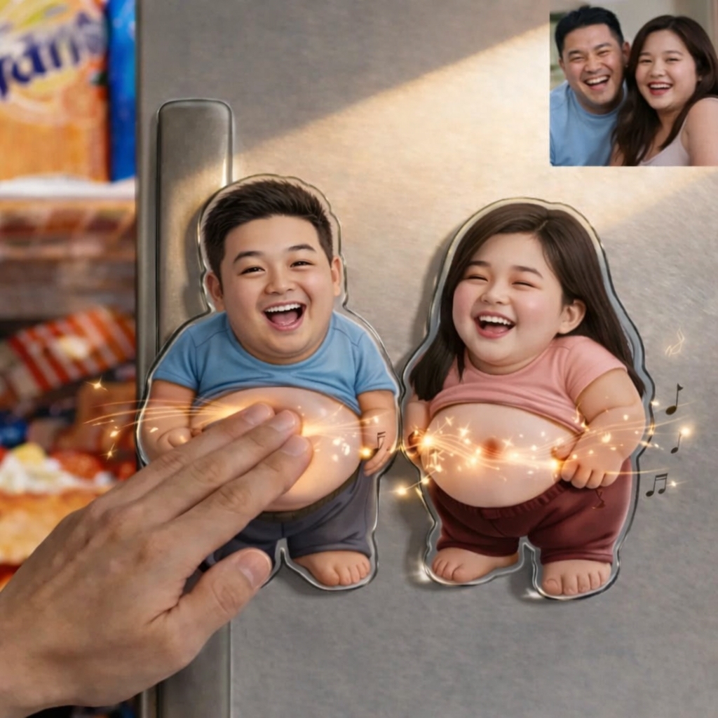 パーソナライズされたスクイーズ写真&音楽冷蔵庫マグネット – カスタム写真キャラクターのお腹を握ると音が鳴るマグネット,家族やカップルへの面白いギフト