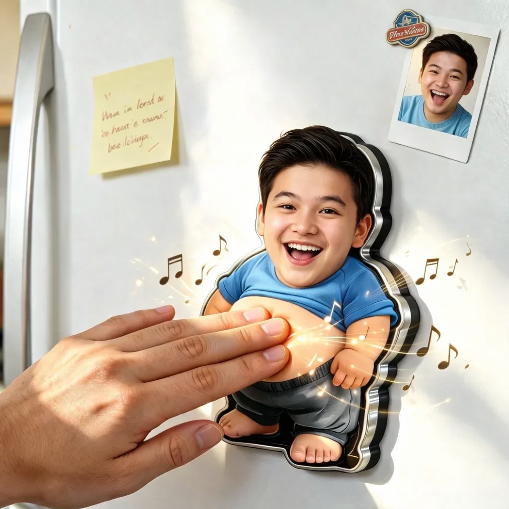 パーソナライズされたスクイーズ写真&音楽冷蔵庫マグネット – カスタム写真キャラクターのお腹を握ると音が鳴るマグネット,家族やカップルへの面白いギフト