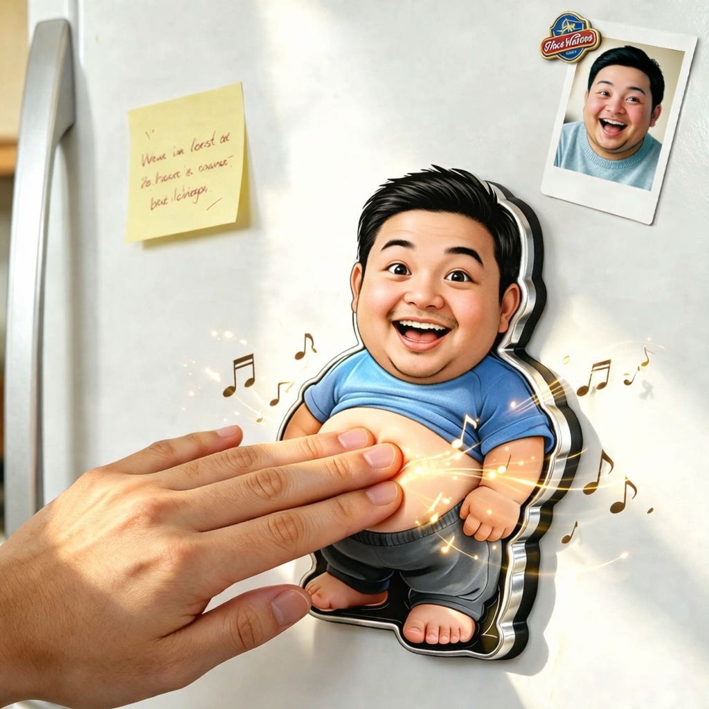 パーソナライズされたスクイーズ写真&音楽冷蔵庫マグネット – カスタム写真キャラクターのお腹を握ると音が鳴るマグネット,家族やカップルへの面白いギフト