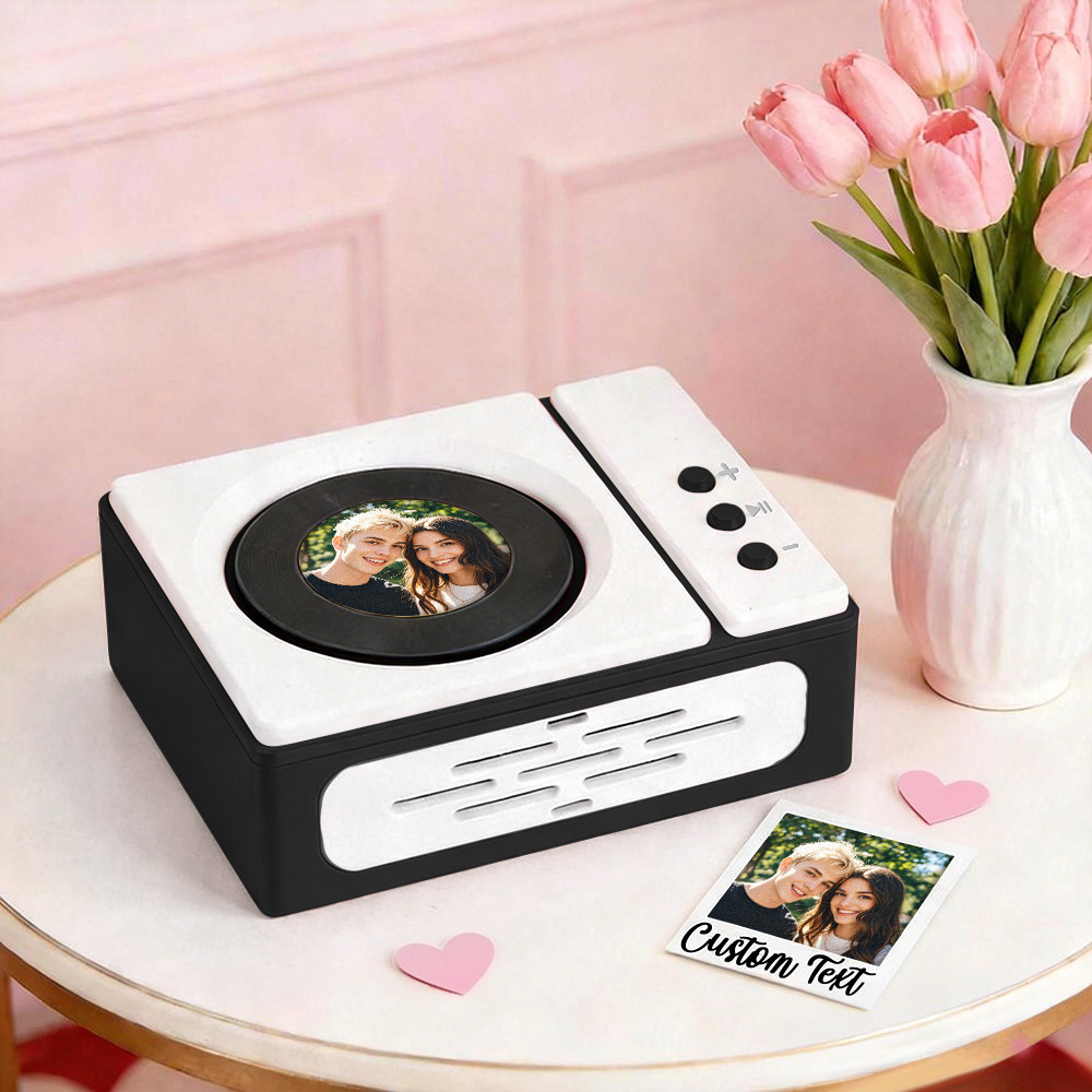 オリジナル写真と曲が入ったパーソナライズされたミニレコードプレーヤー - ユニークな音楽クリスマスギフト - FaceBoxer