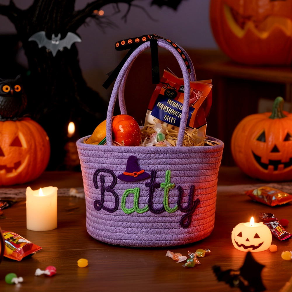 パーソナライズされたハロウィンコットンバスケット,カスタムネーム,トリックオアトリートバッグ,カスタムベビーシャワーネームバスケット,おもちゃ収納,保育園ギフト,ペットバスケット - FaceBoxer