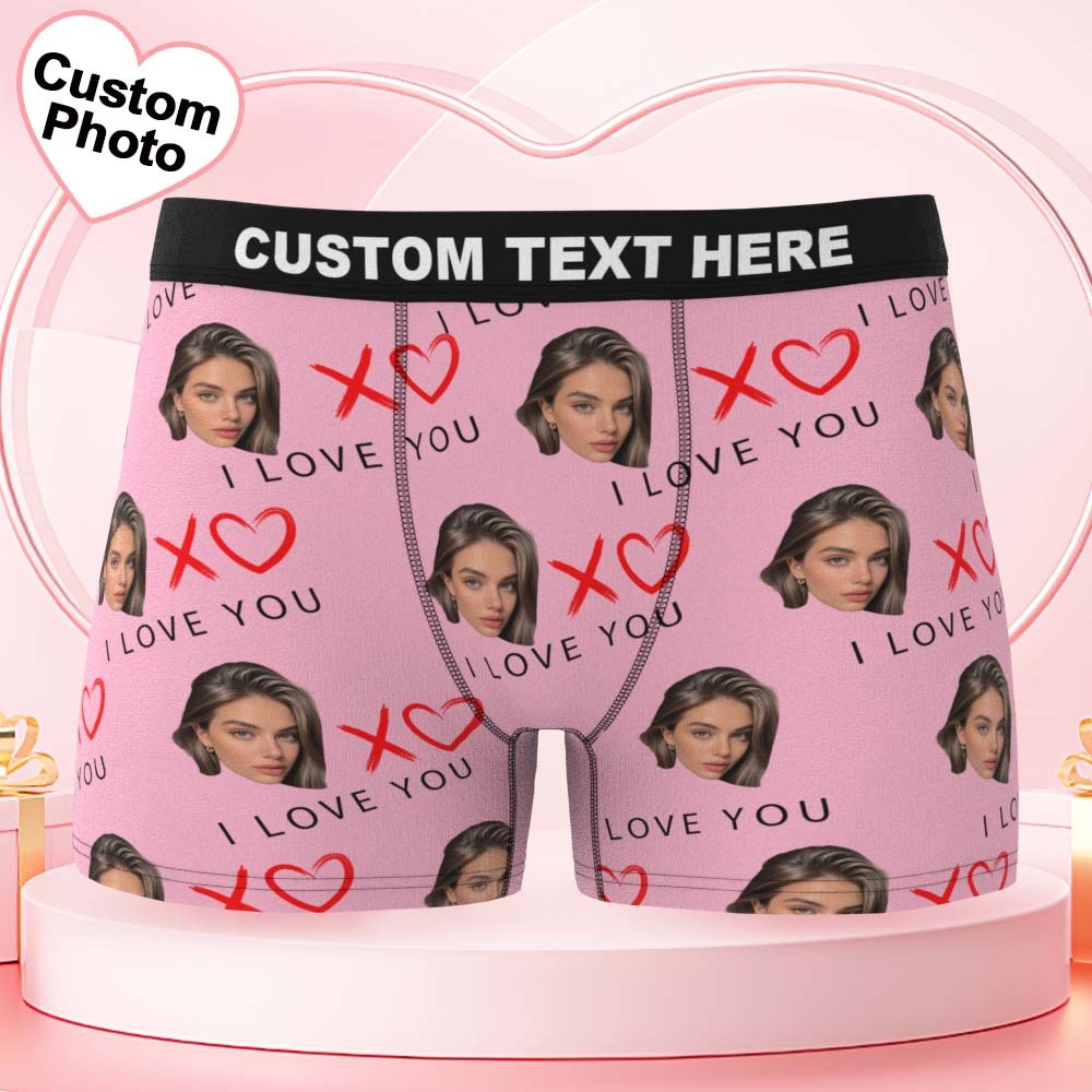 バレンタインデーギフト カスタムフェイス メンズ下着 I Love You Xoxo パーソナライズ ボクサーブリーフ 彼へのギフト ウエストバンド テキストボクサー - FaceBoxer