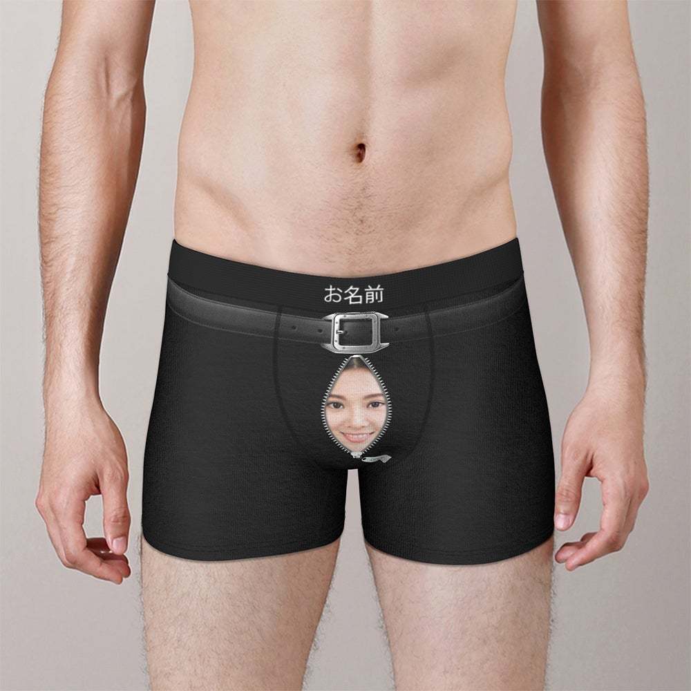 カスタムフォトボクサーパンツ-写真とテキスト入り可能なベルト柄のオリジナル下着バレンタインプレゼント