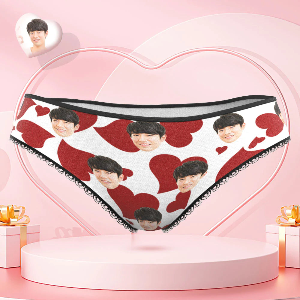 カスタムフォトパンティー-写真入れ可能なオリジナルバレンタインプレゼント女性用下着-ハートだらけ