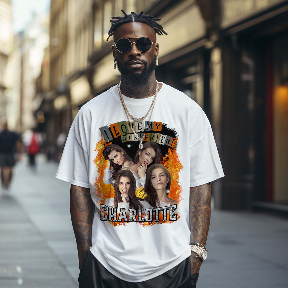 カスタムヴィンテージ Tシャツ I Love My Girlfriend シャツパーソナライズされた名前シャツ写真付き -