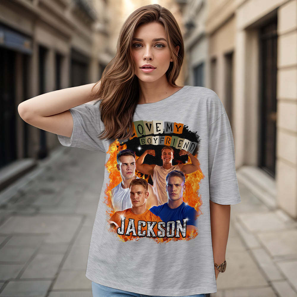 カスタムヴィンテージ Tシャツ I Love My Girlfriend シャツパーソナライズされた名前シャツ写真付き -