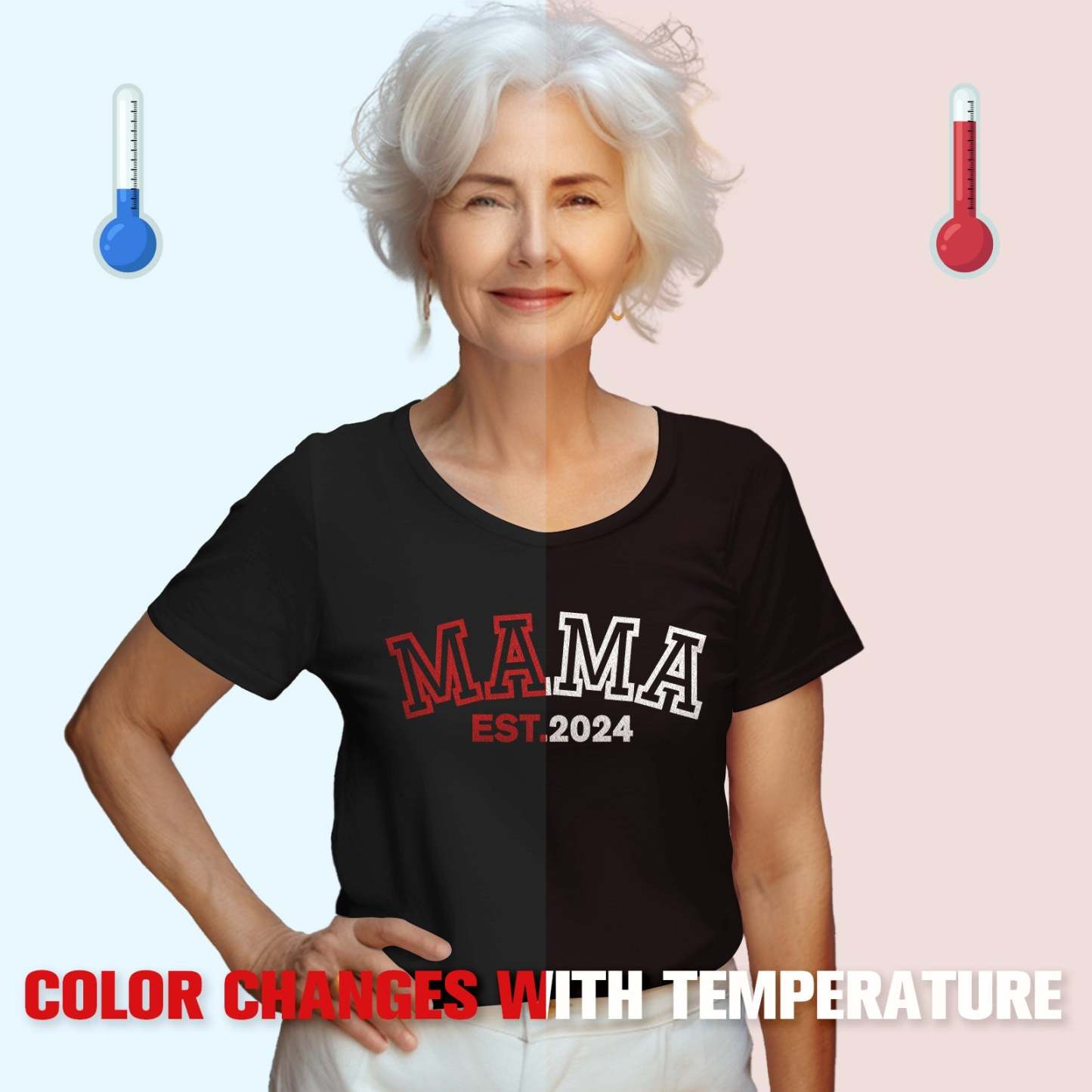 Custom Mama T-shirt Temperature-sensitive T-shirt Mother's Day Gift -