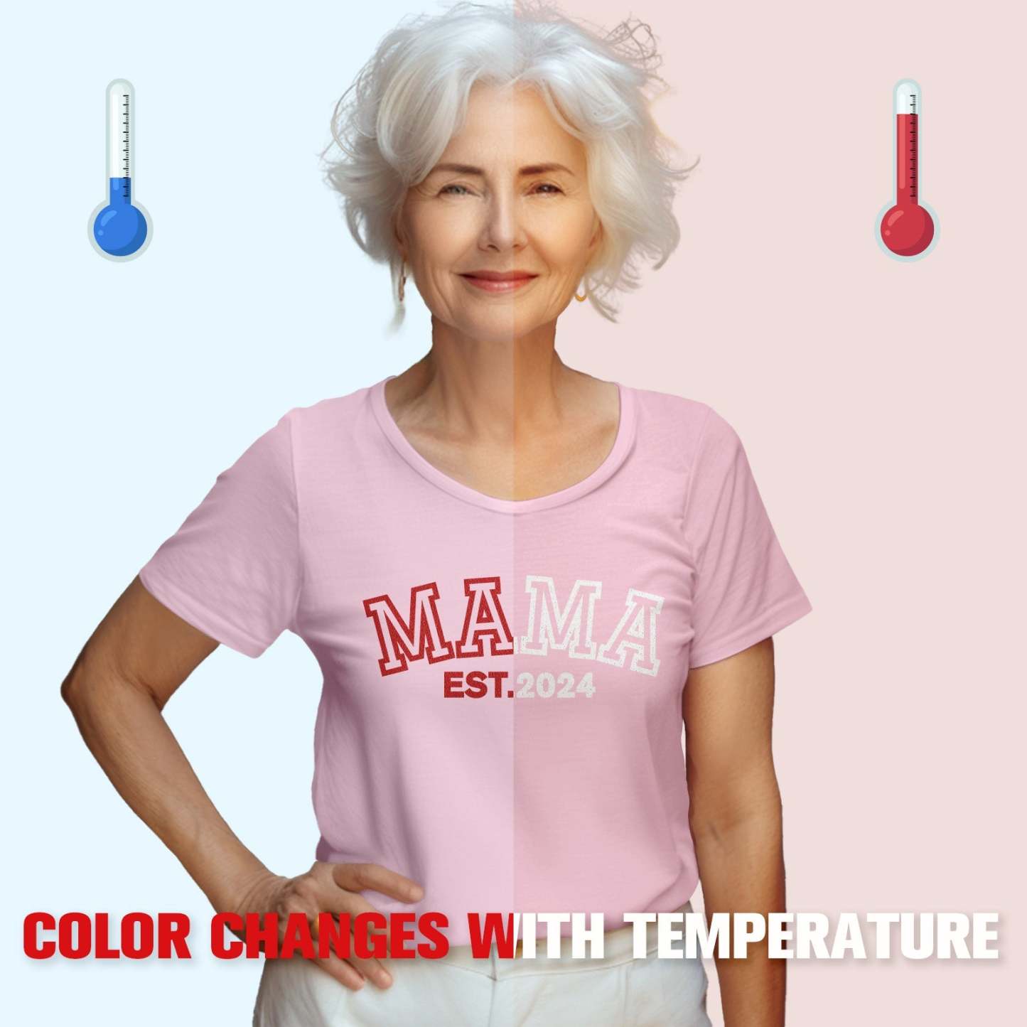Custom Mama T-shirt Temperature-sensitive T-shirt Mother's Day Gift -