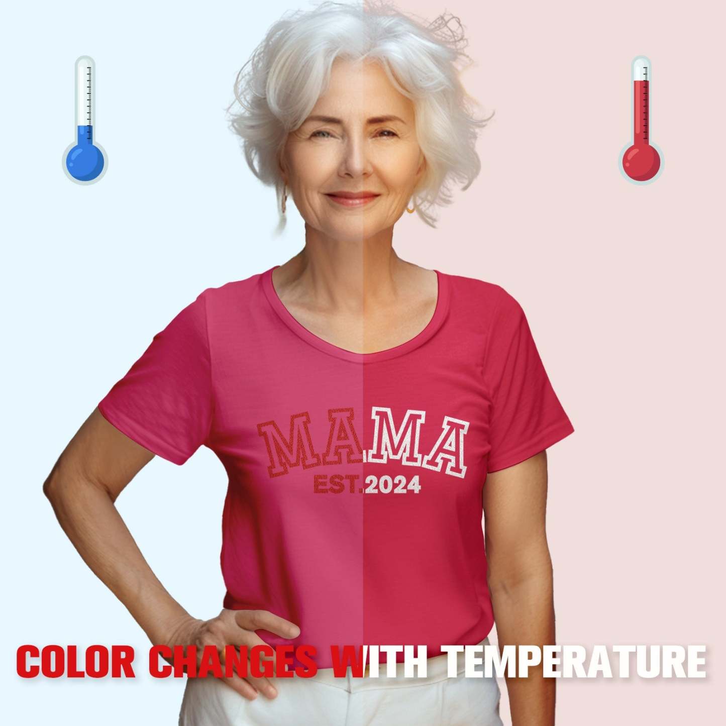 Custom Mama T-shirt Temperature-sensitive T-shirt Mother's Day Gift -