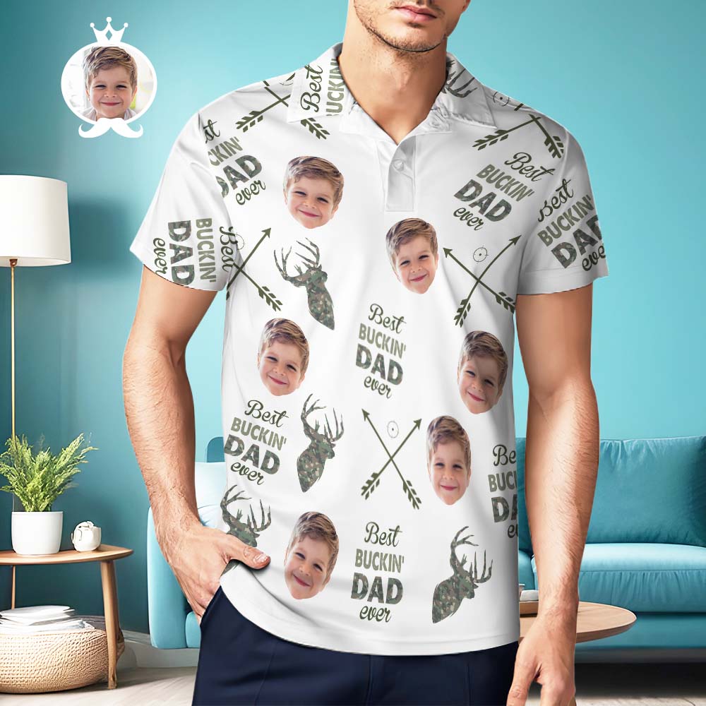カスタムフォトメンズポロシャツ父の日ギフト - Best Buckin' Dad Ever