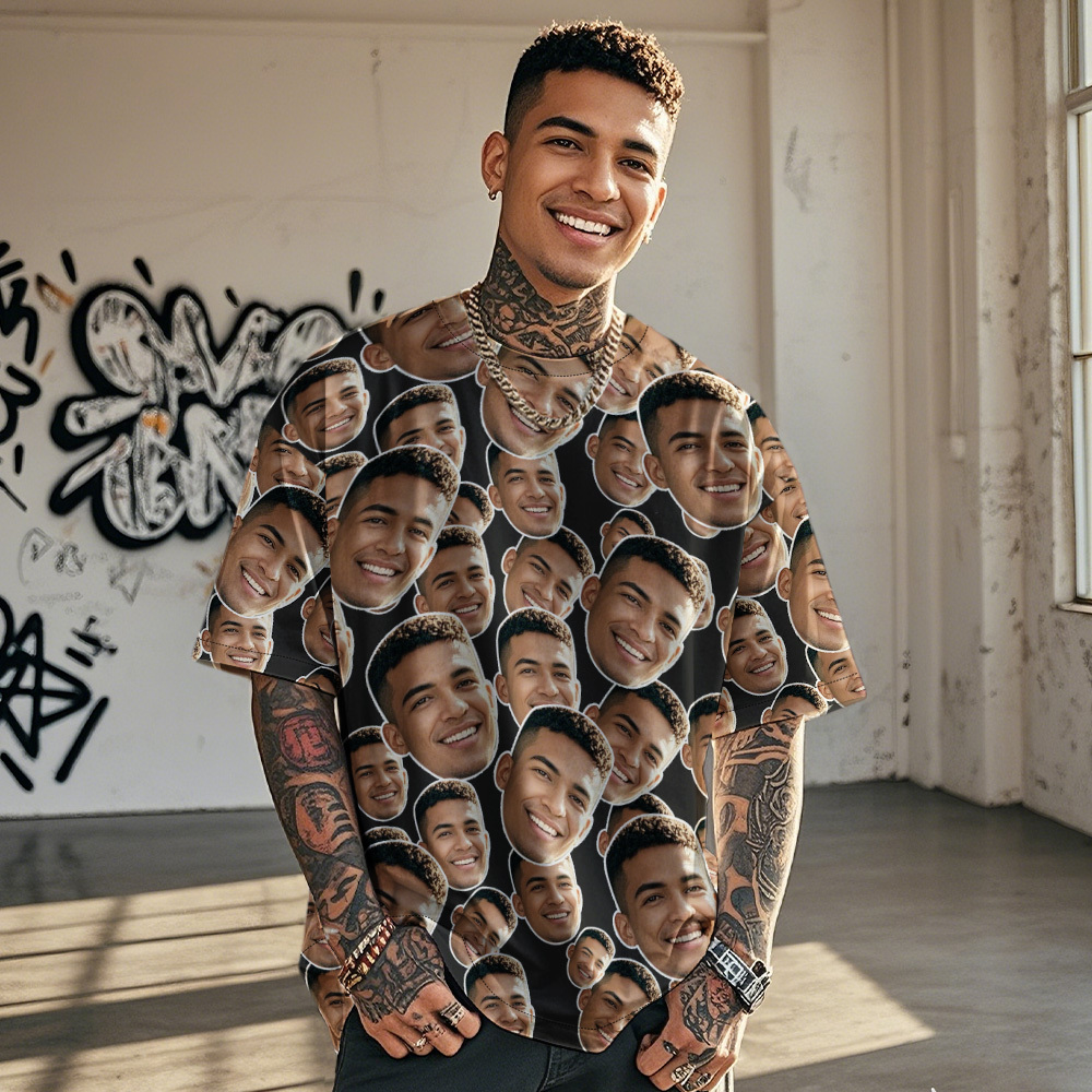 パーソナライズされたマッシュフェイス写真ヴィンテージtシャツバレンタインデーテーマ恋人のための黒のtシャツ - FaceBoxer