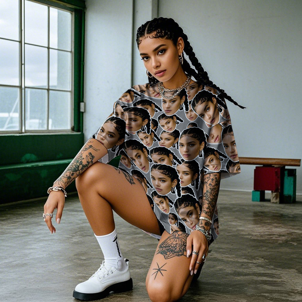 パーソナライズされたマッシュフェイス写真ヴィンテージtシャツバレンタインデーテーマ恋人のための黒のtシャツ - FaceBoxer