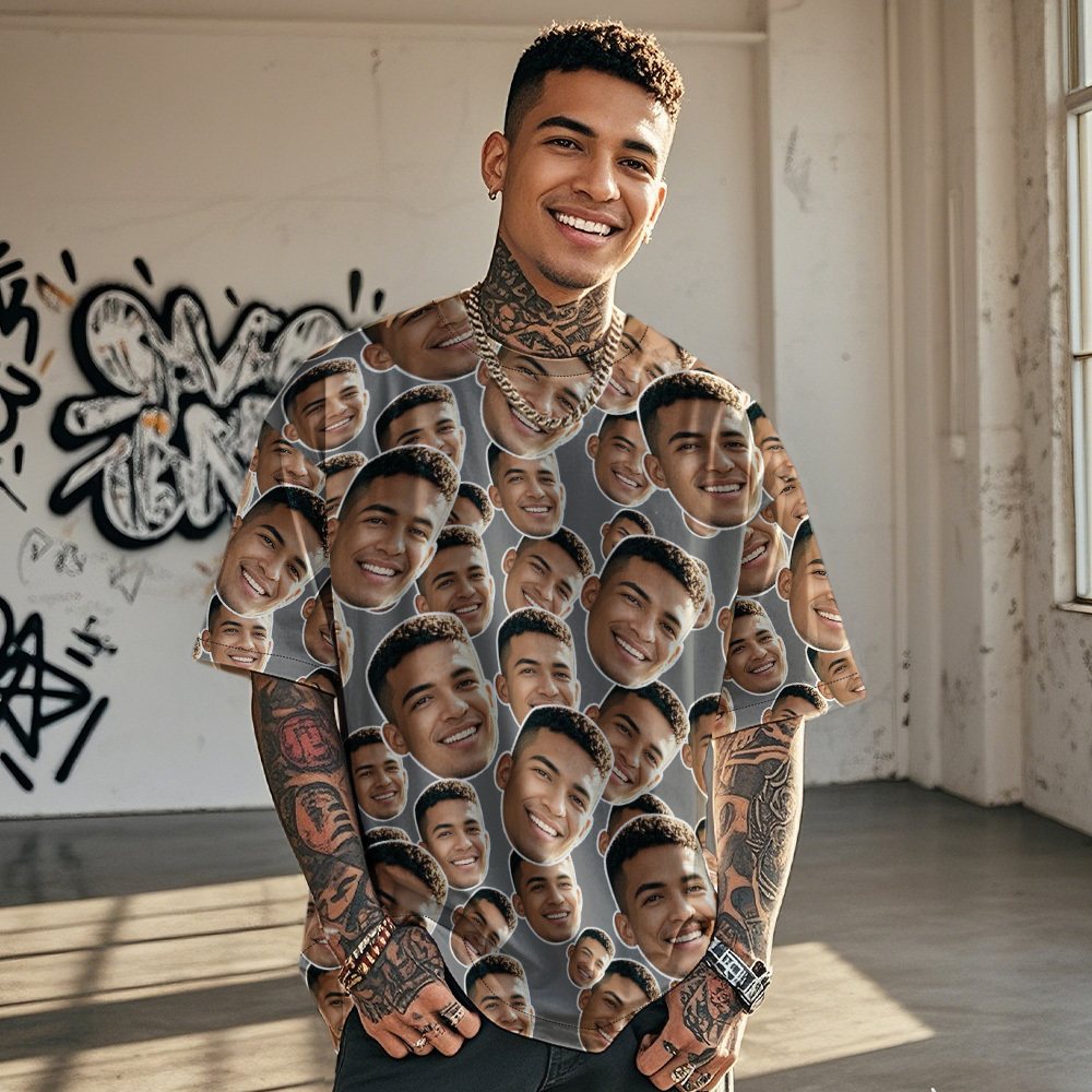 パーソナライズされたマッシュフェイス写真ヴィンテージtシャツバレンタインデーテーマ恋人のための黒のtシャツ - FaceBoxer