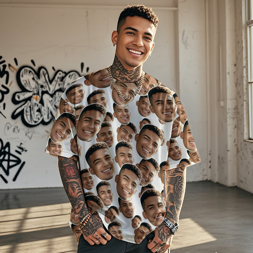 パーソナライズされたマッシュフェイス写真ヴィンテージtシャツバレンタインデーテーマ恋人のための黒のtシャツ - FaceBoxer