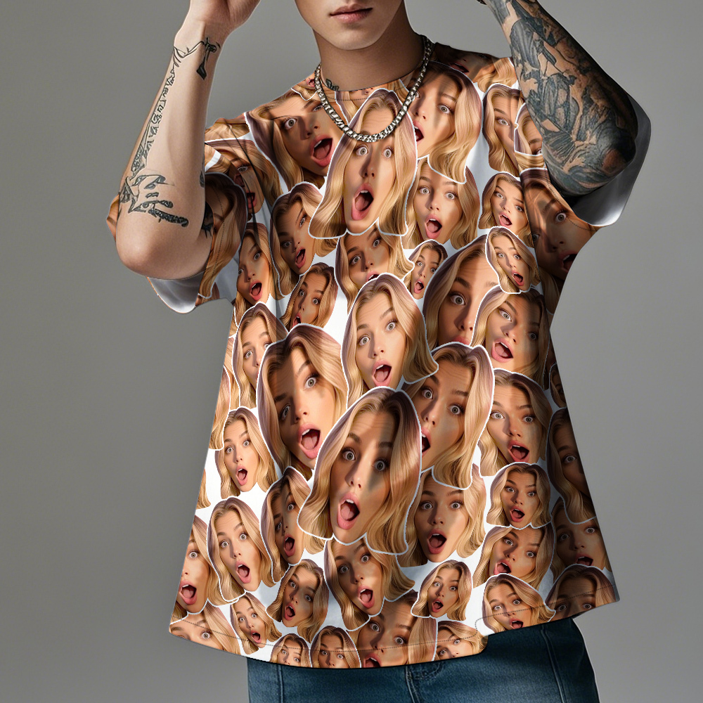 パーソナライズされたマッシュフェイス写真ヴィンテージtシャツバレンタインデーテーマ恋人のための黒のtシャツ - FaceBoxer