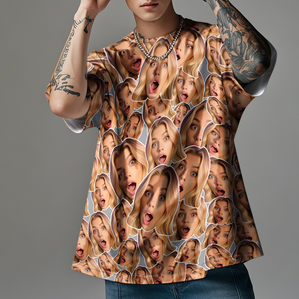 パーソナライズされたマッシュフェイス写真ヴィンテージtシャツバレンタインデーテーマ恋人のための黒のtシャツ - FaceBoxer