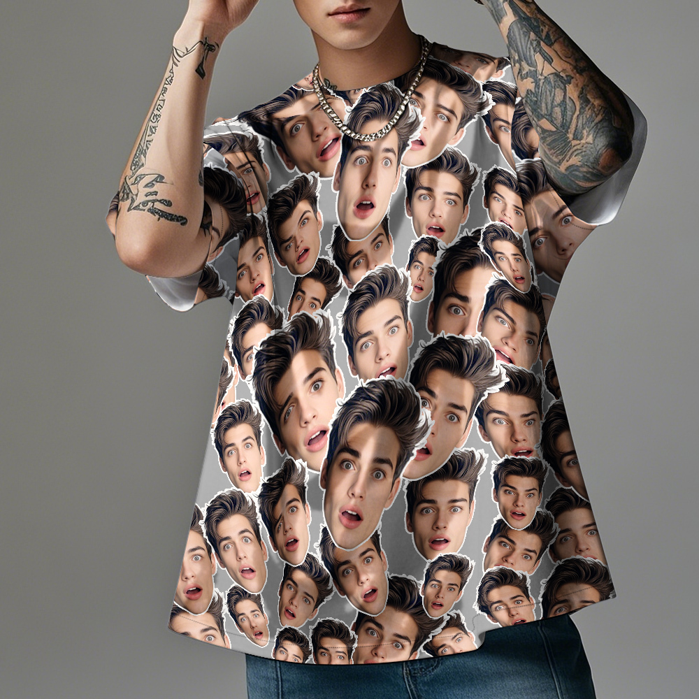 パーソナライズされたマッシュフェイス写真ヴィンテージtシャツバレンタインデーテーマ恋人のための黒のtシャツ - FaceBoxer