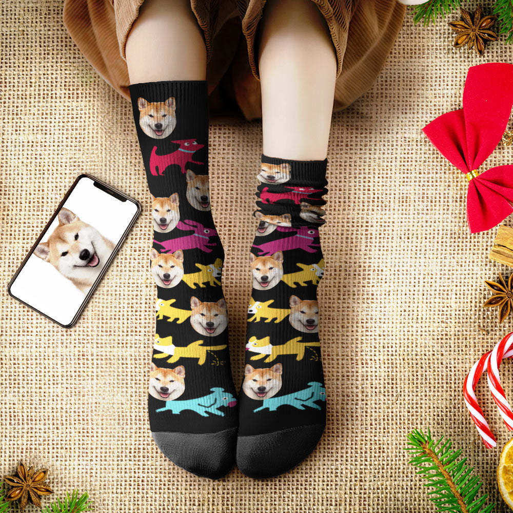 カスタムフェイスソックス-ペット写真入れ名入れ可能な面白い犬柄のオリジナル靴下プレゼント