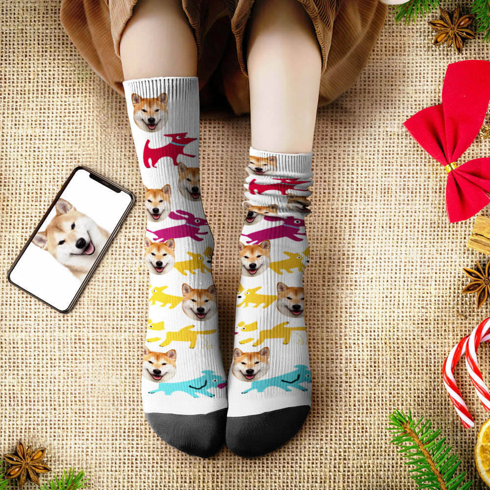カスタムフェイスソックス-ペット写真入れ名入れ可能な面白い犬柄のオリジナル靴下プレゼント