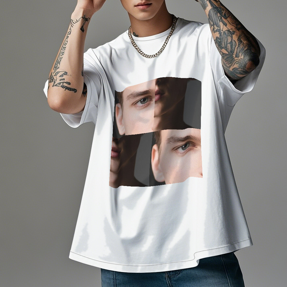 彼と彼女のためのユニークなデザインのカスタムフェイスフォトコットンtシャツ - FaceBoxer