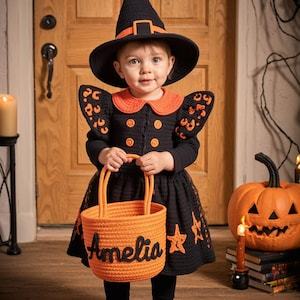 パーソナライズされたハロウィンコットンバスケット,カスタムネーム,トリックオアトリートバッグ,カスタムベビーシャワーネームバスケット,おもちゃ収納,保育園ギフト,ペットバスケット - FaceBoxer