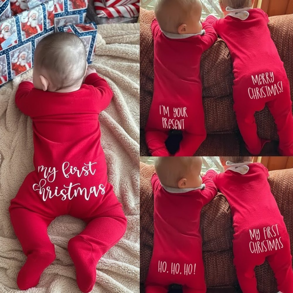 パーソナライズされた赤ちゃんの初めてのクリスマス用,心地よいソフトな長袖ロンパース - FaceBoxer