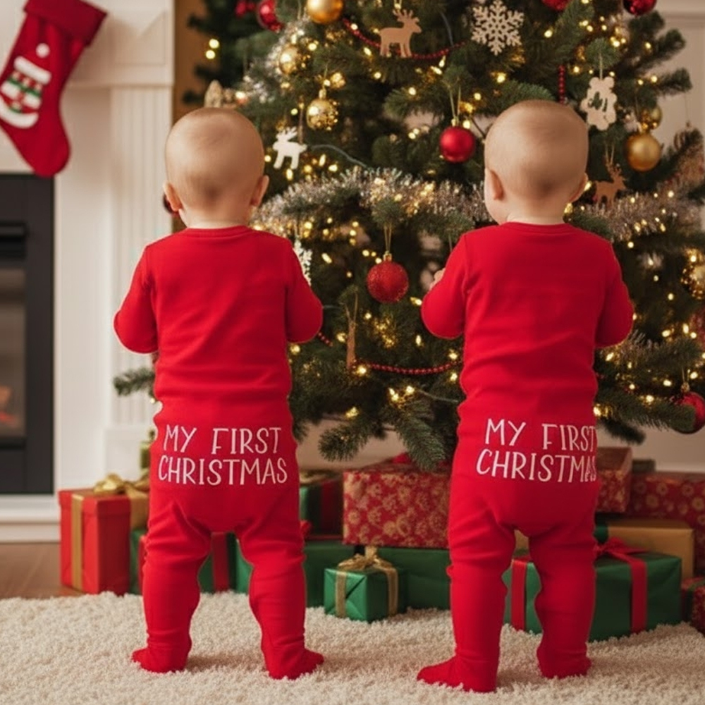 パーソナライズされた赤ちゃんの初めてのクリスマス用,心地よいソフトな長袖ロンパース - FaceBoxer