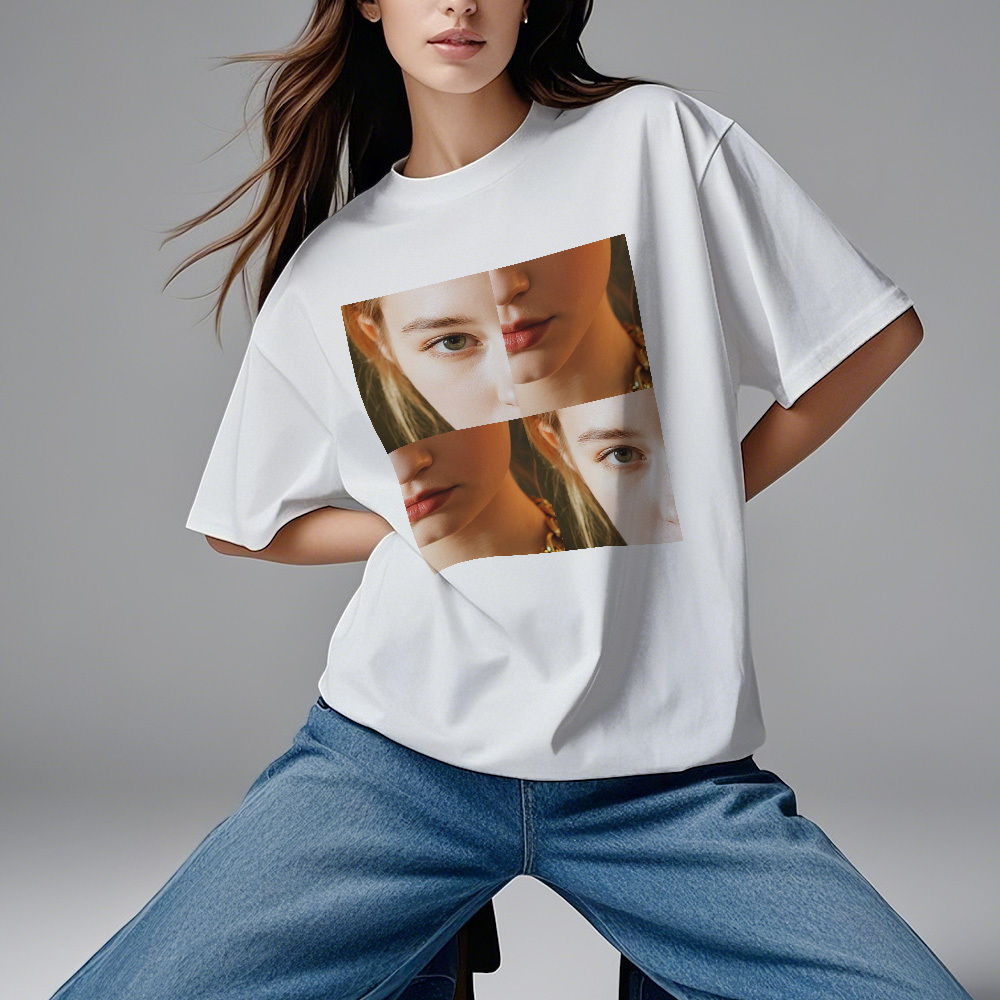 彼と彼女のためのユニークなデザインのカスタムフェイスフォトコットンtシャツ - FaceBoxer