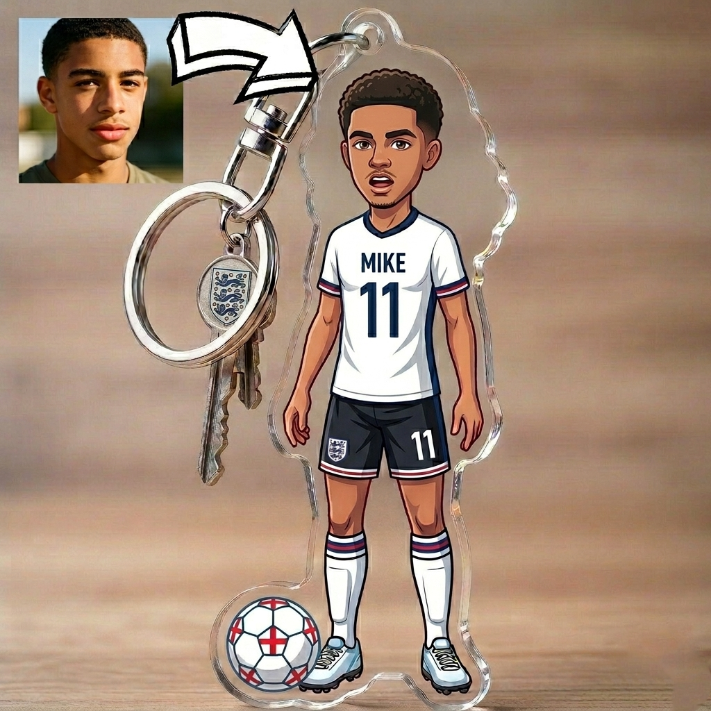 Custom Cartoon National Team Player Acrylic Keychain - Personalized Football / Soccer Fan Gift